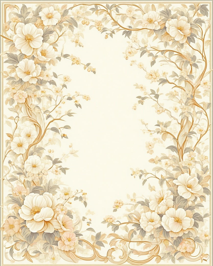 Cream Floral Branches Vintage Pattern Rug