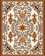 Orange Floral Scrollwork Symmetry Rug