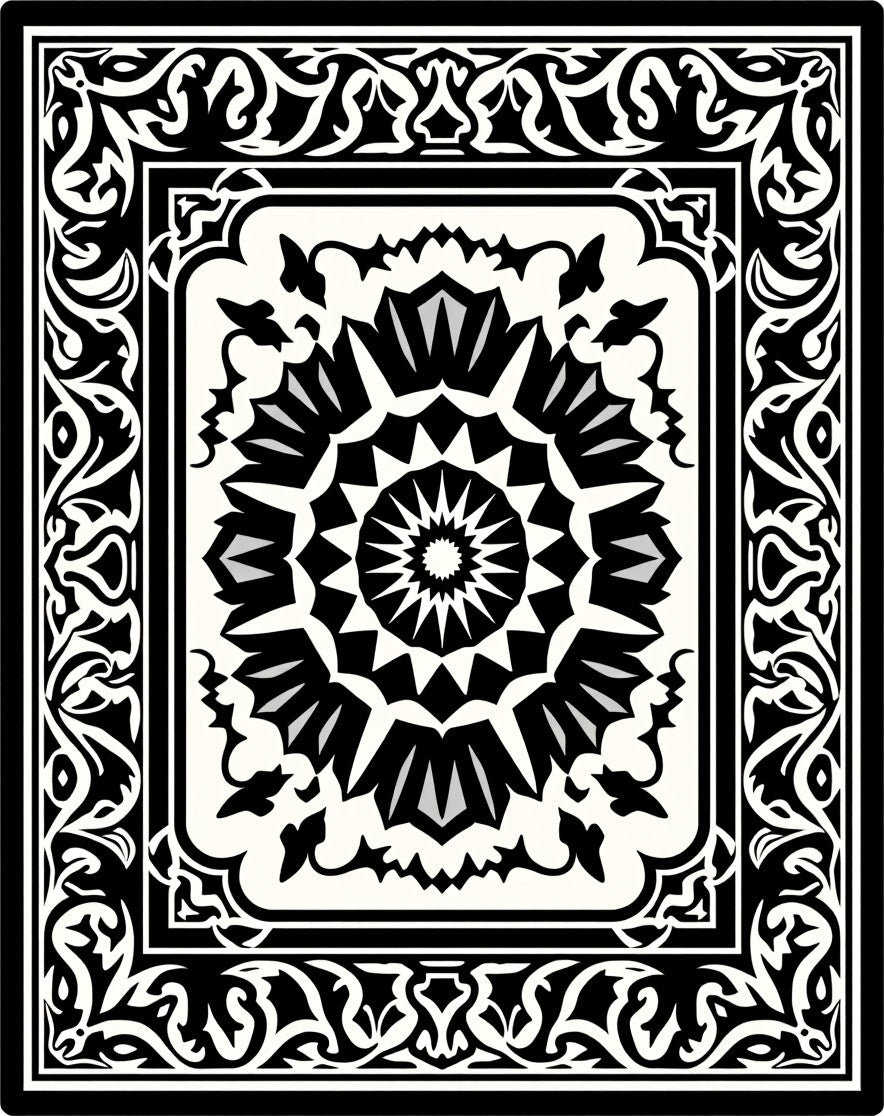 Intricate Black White Floral Mandala Design Rug