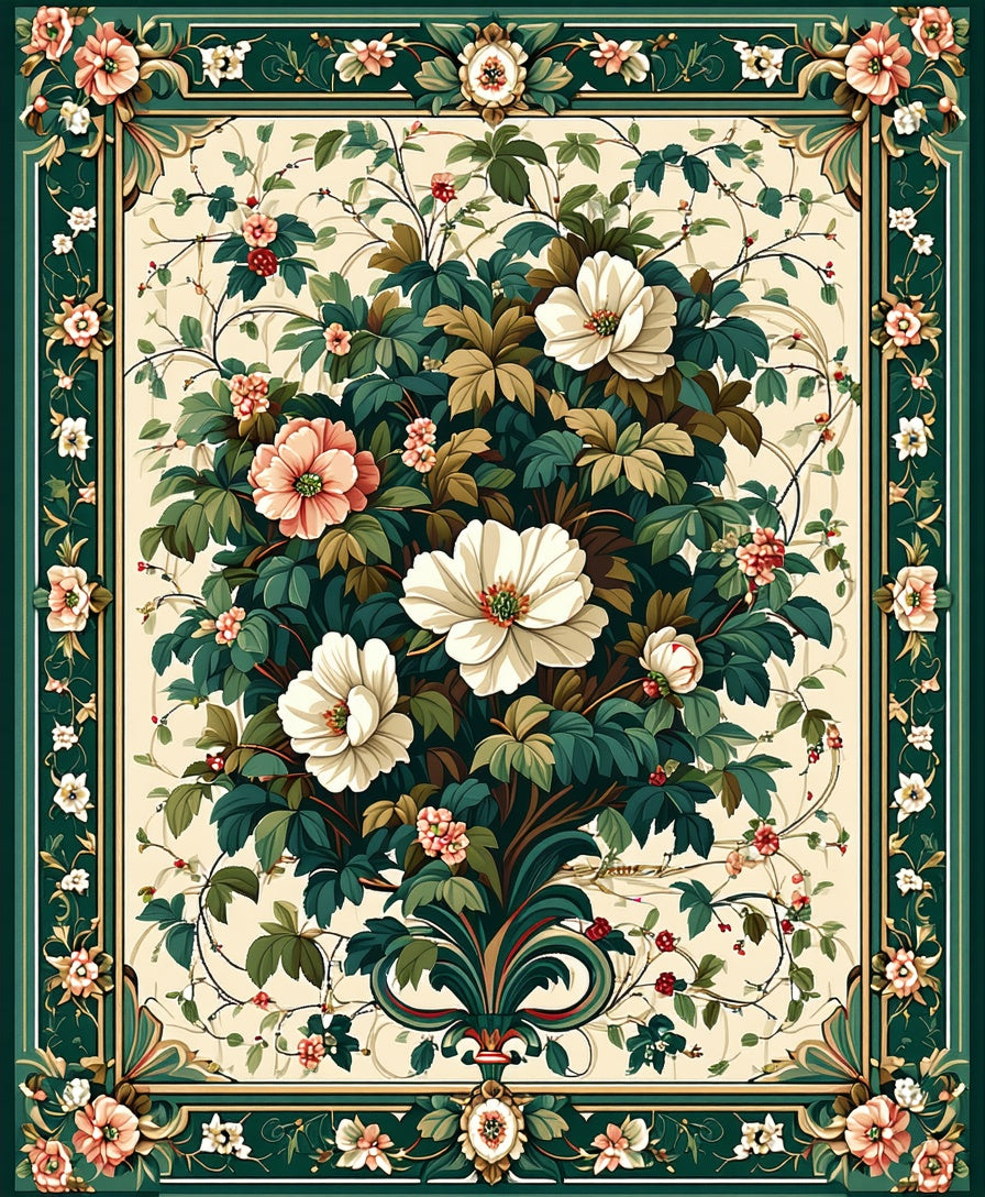 Classic Floral Garden Tapestry Design Rug