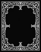 Ornate White Floral Scrollwork Border Rug