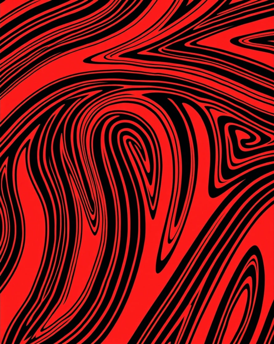 Bold Red and Black Swirl Design Rug