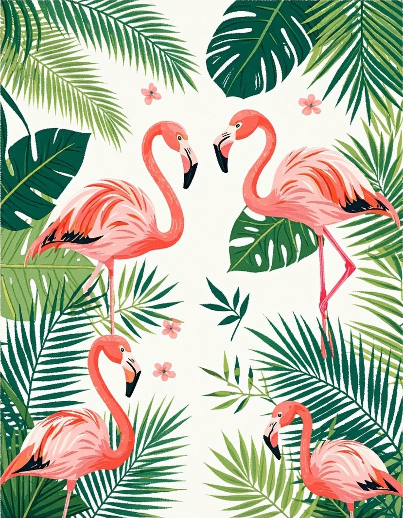 Tropical Flamingo Bird Leaf Pattern Rug