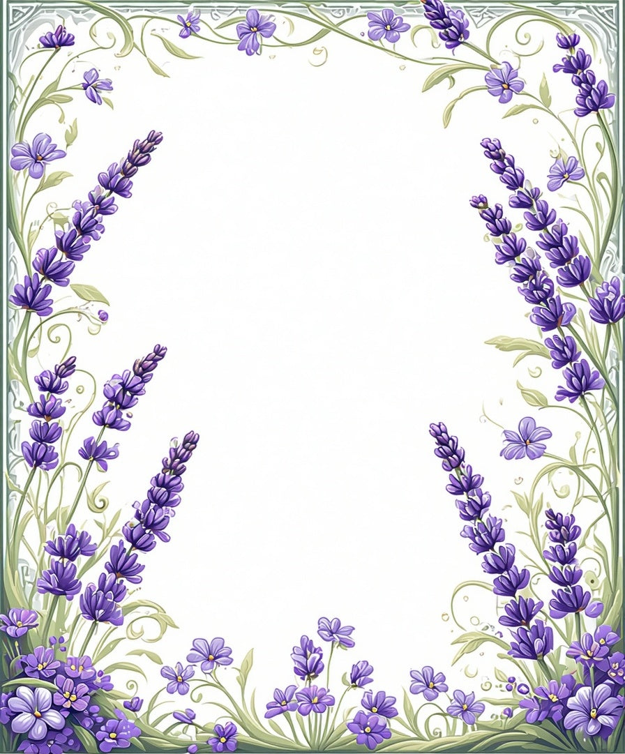 Purple Lavender Floral Vine Border Rug