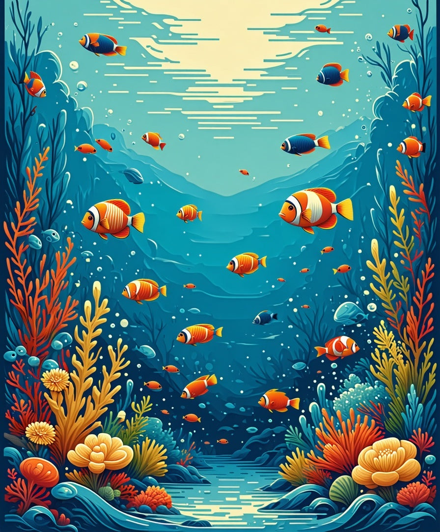 Vibrant Coral Reef Fish Scene Rug