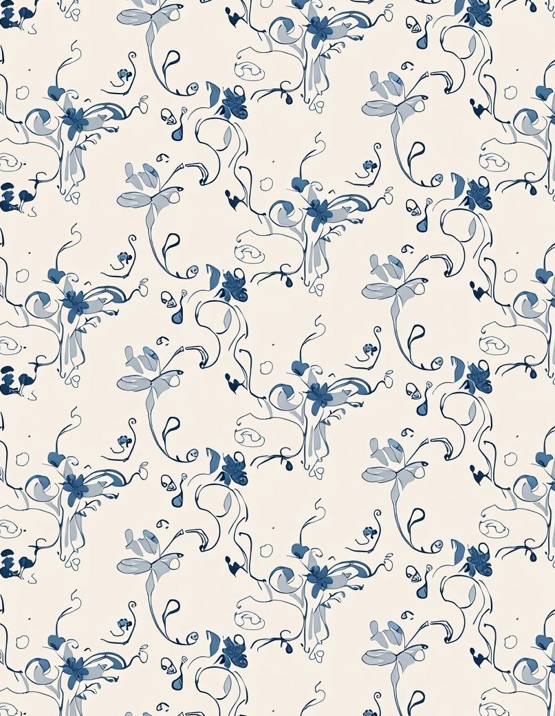 Delicate Blue Floral Swirl Pattern Rug