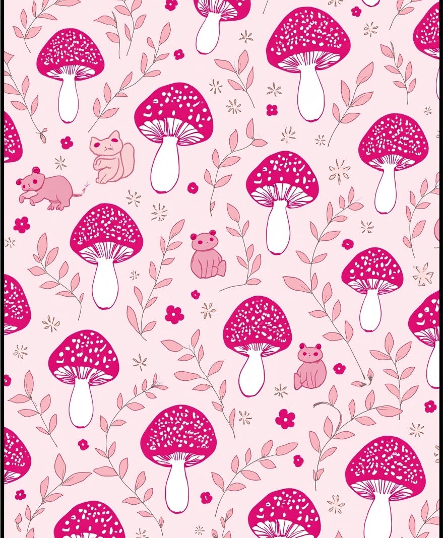 Cute Pink Mushroom Animal Pattern Rug