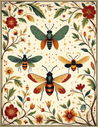 Whimsical Insects Floral Border Design Rug