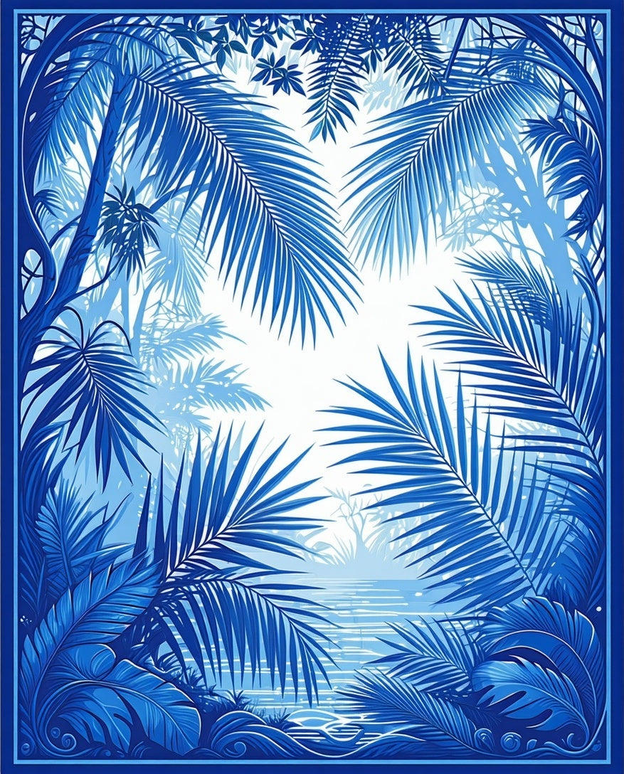 Vibrant Blue Tropical Jungle Scene Rug