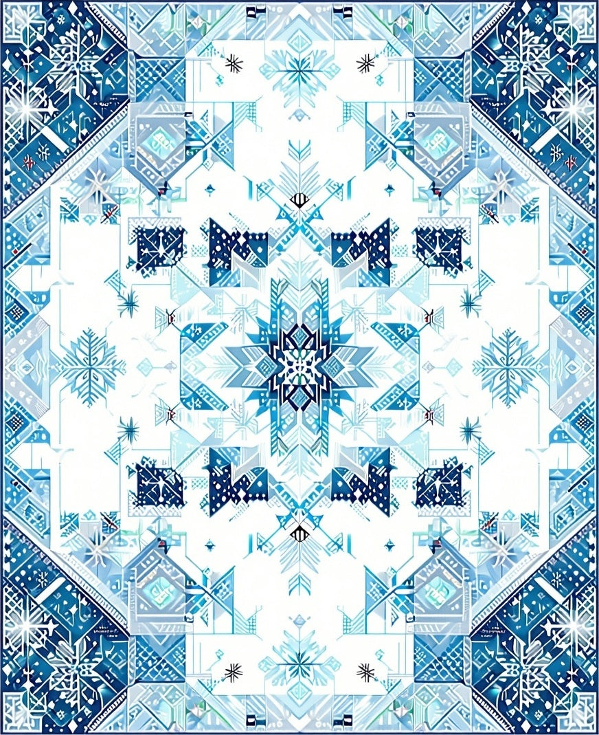 Intricate Blue Geometric Snowflake Pattern Rug