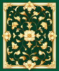 Gold Floral Scroll Patterned Design Rug