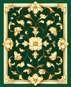 Gold Floral Scroll Patterned Design Rug