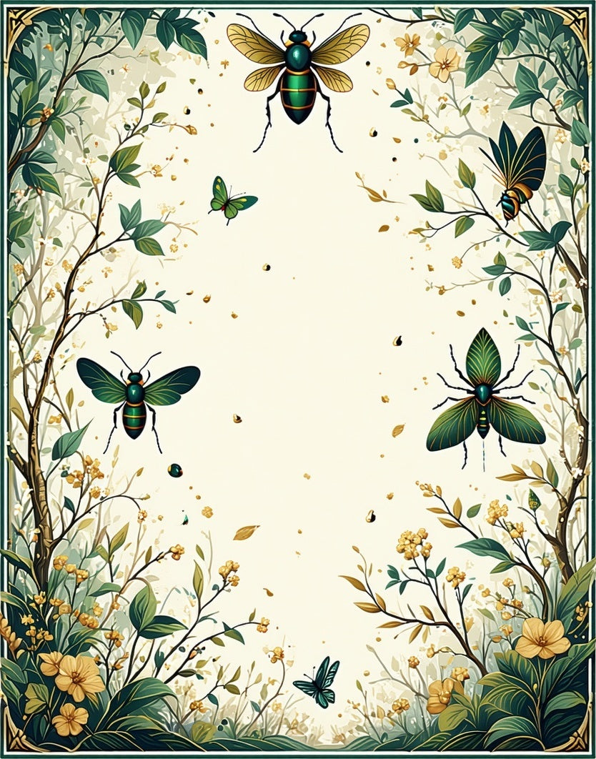 Whimsical Insects Florals Border Design Rug