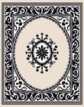 Ornate Black Beige Scrollwork Rug