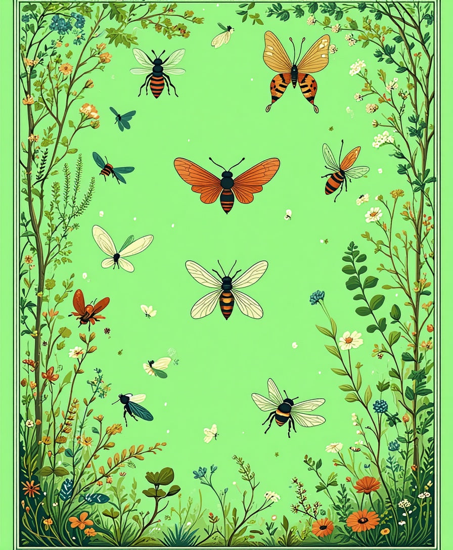 Whimsical Garden Insects Flora Rug