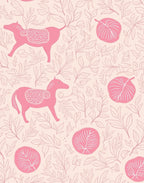 Whimsical Pink Horse Foliage Pattern Rug