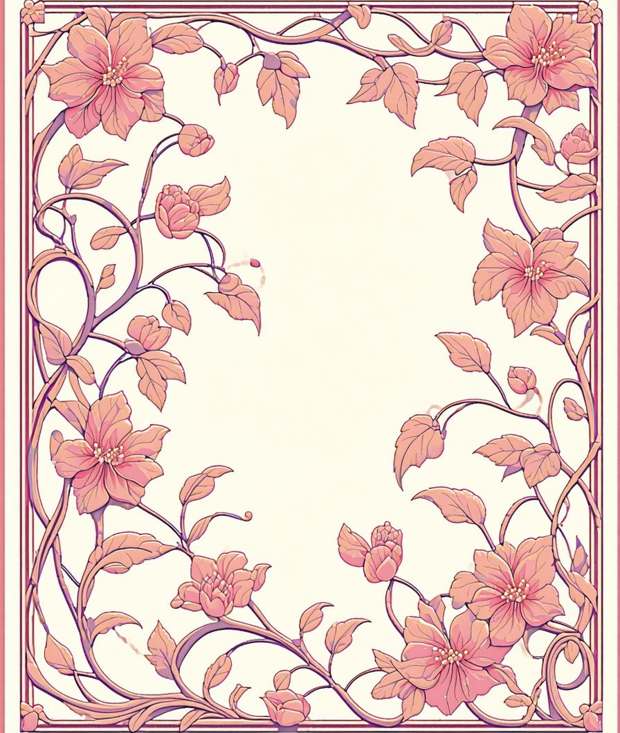 Pink Floral Vine Art Nouveau Rug