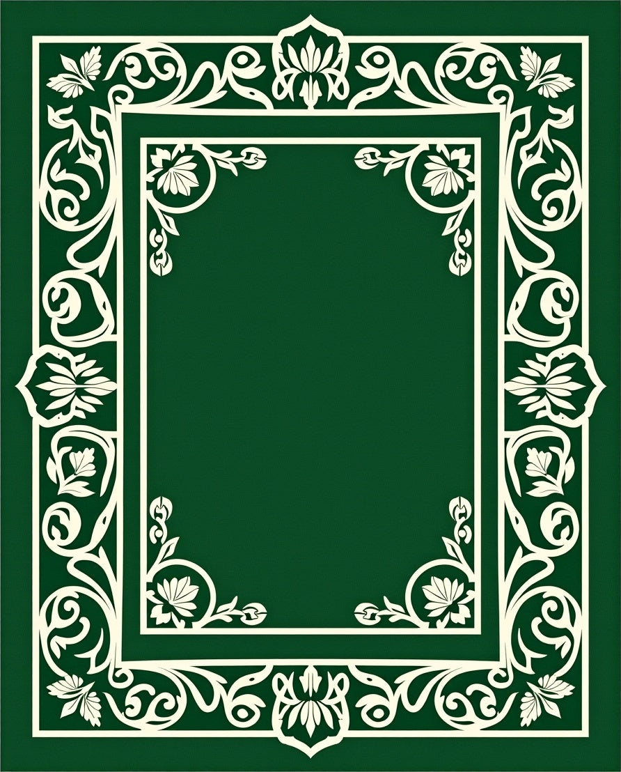 Emerald Green Floral Vine Frame Rug