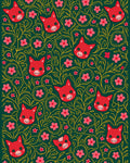 Red Fox Pink Flower Botanical Pattern Rug
