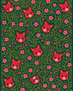 Red Fox Pink Flower Botanical Pattern Rug