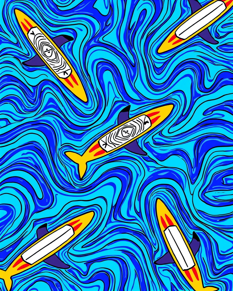 Surfing Sharks in Swirling Ocean Design Rug