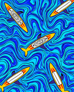 Surfing Sharks in Swirling Ocean Design Rug