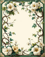 Ornate White Floral Vine Pattern Rug