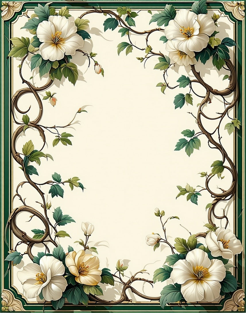 Ornate White Floral Vine Pattern Rug