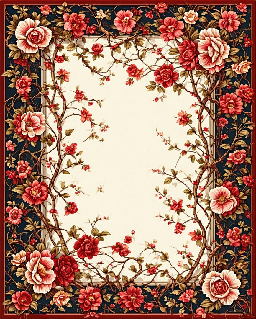 Red Floral Branches Vintage Style Rug