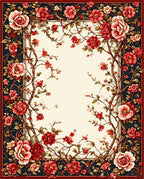 Red Floral Branches Vintage Style Rug