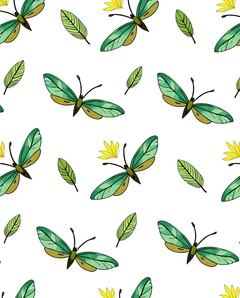 Emerald Butterfly and Leaf Arrangement Rug