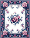 Pink Rose Floral Dark Blue Border Rug