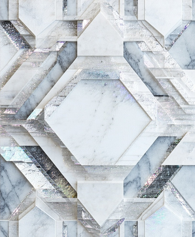 Geometric Shimmer Marble Pattern Rug