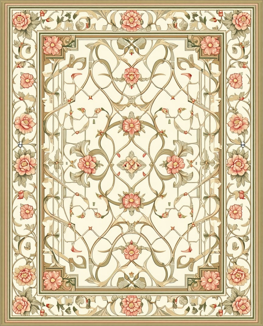 Floral Lattice Inlaid Elegant Pattern Rug