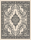 Ornate Floral Scrollwork Monochromatic Design Rug