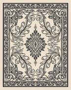Ornate Floral Scrollwork Monochromatic Design Rug