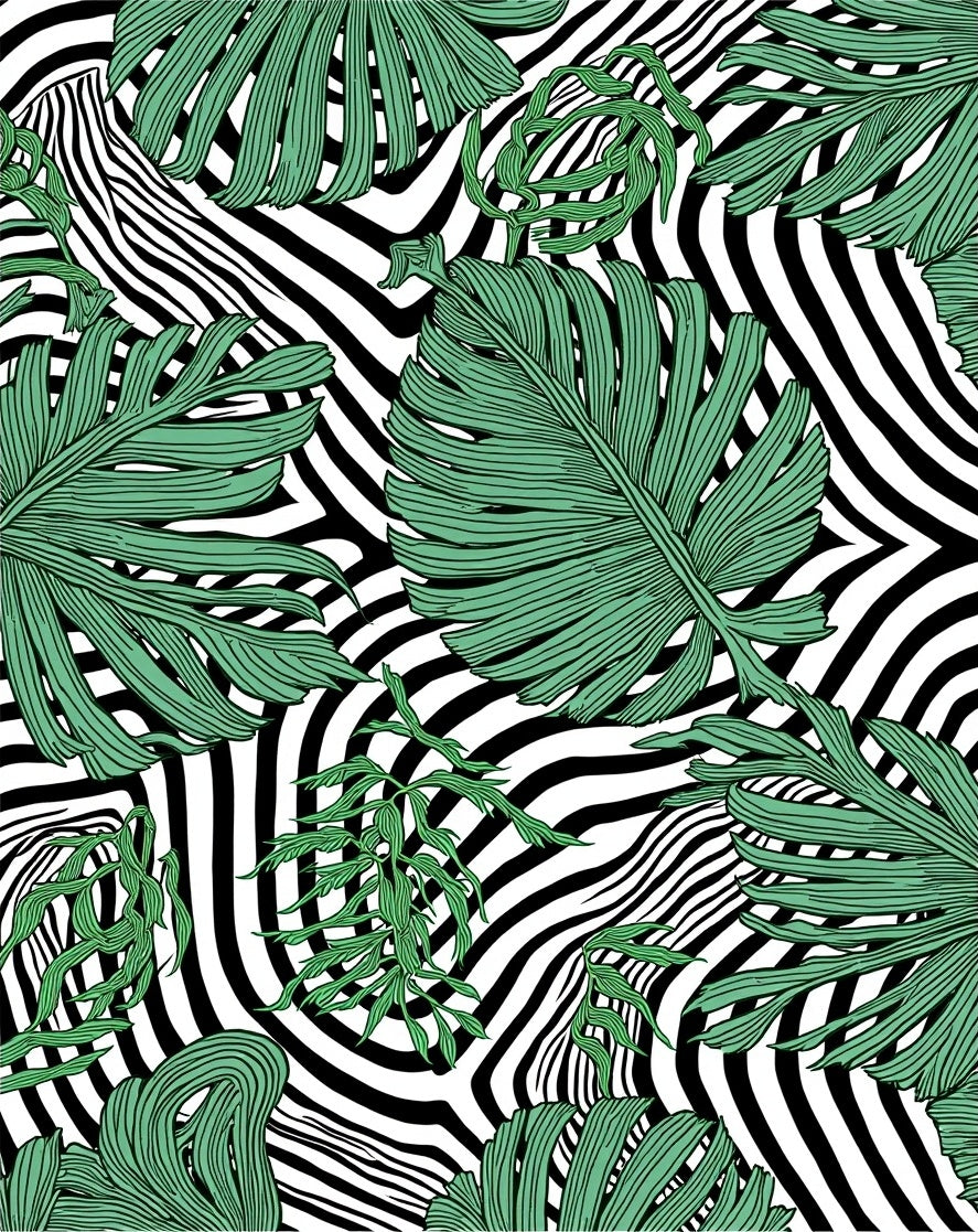 Tropical Leaves Zebra Stripes Design Rug