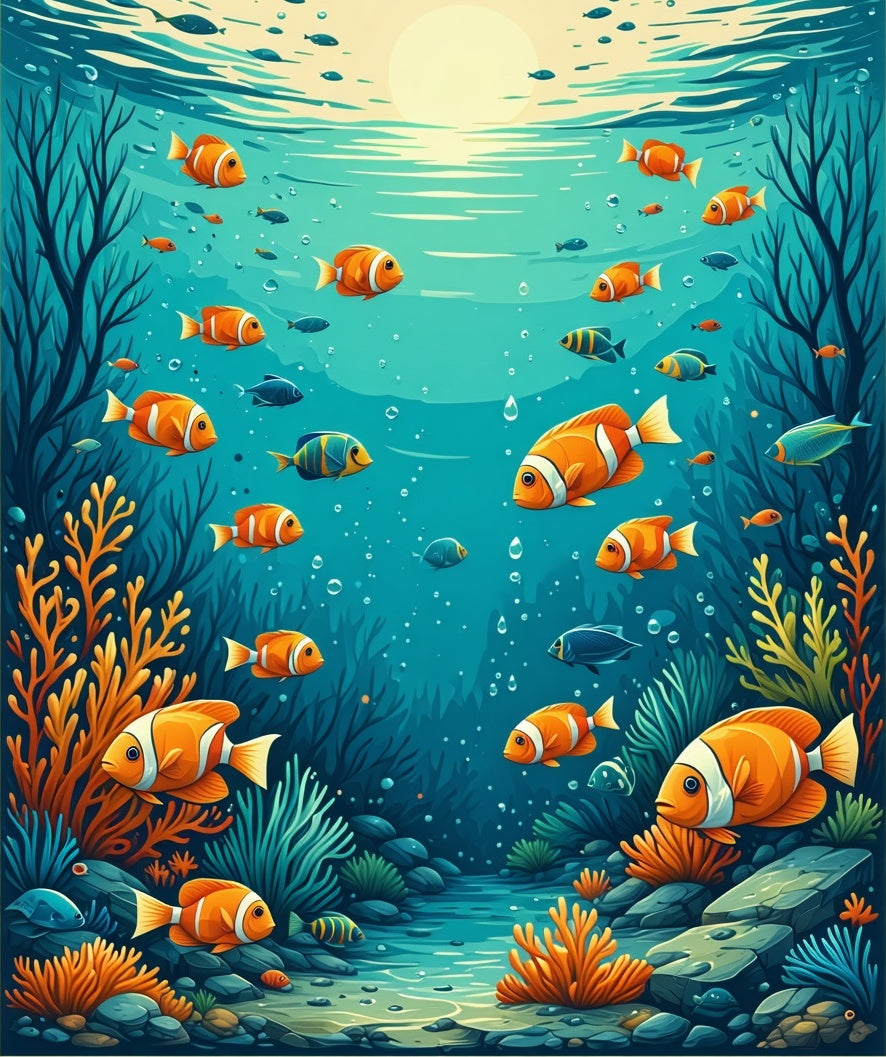Whimsical Aquatic Life Underwater Scene Rug