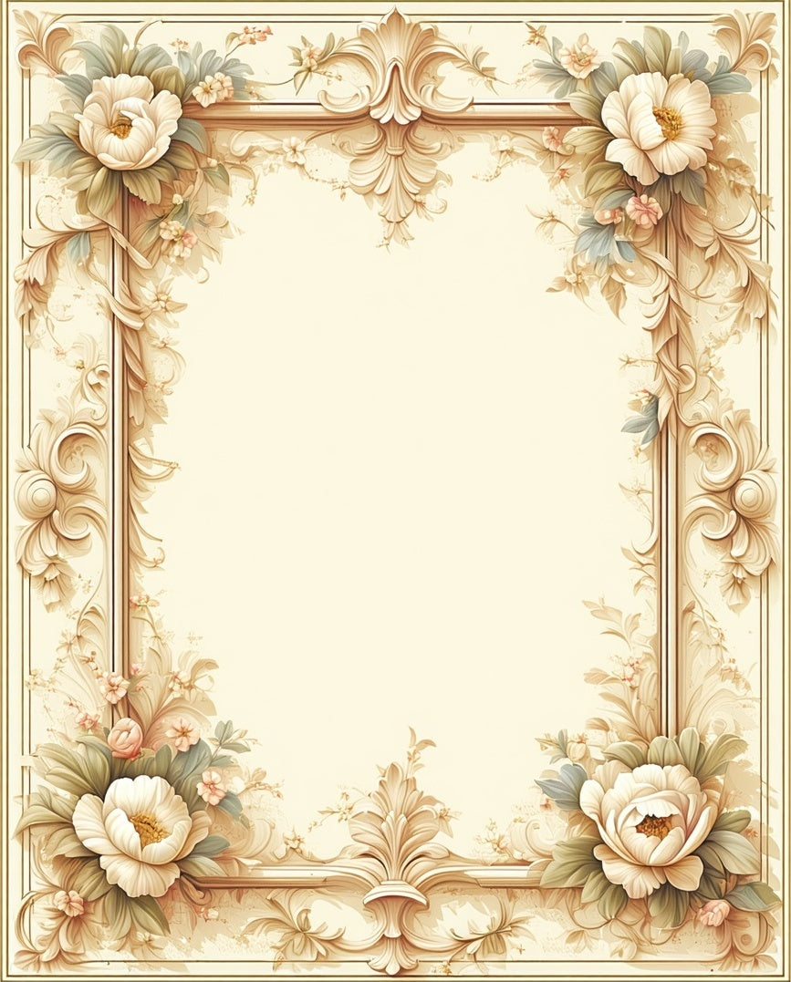 Floral Scrollwork Elegant Cream Rug