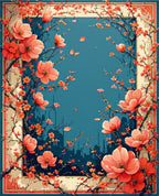 Coral Blossom Border Floral Design Rug