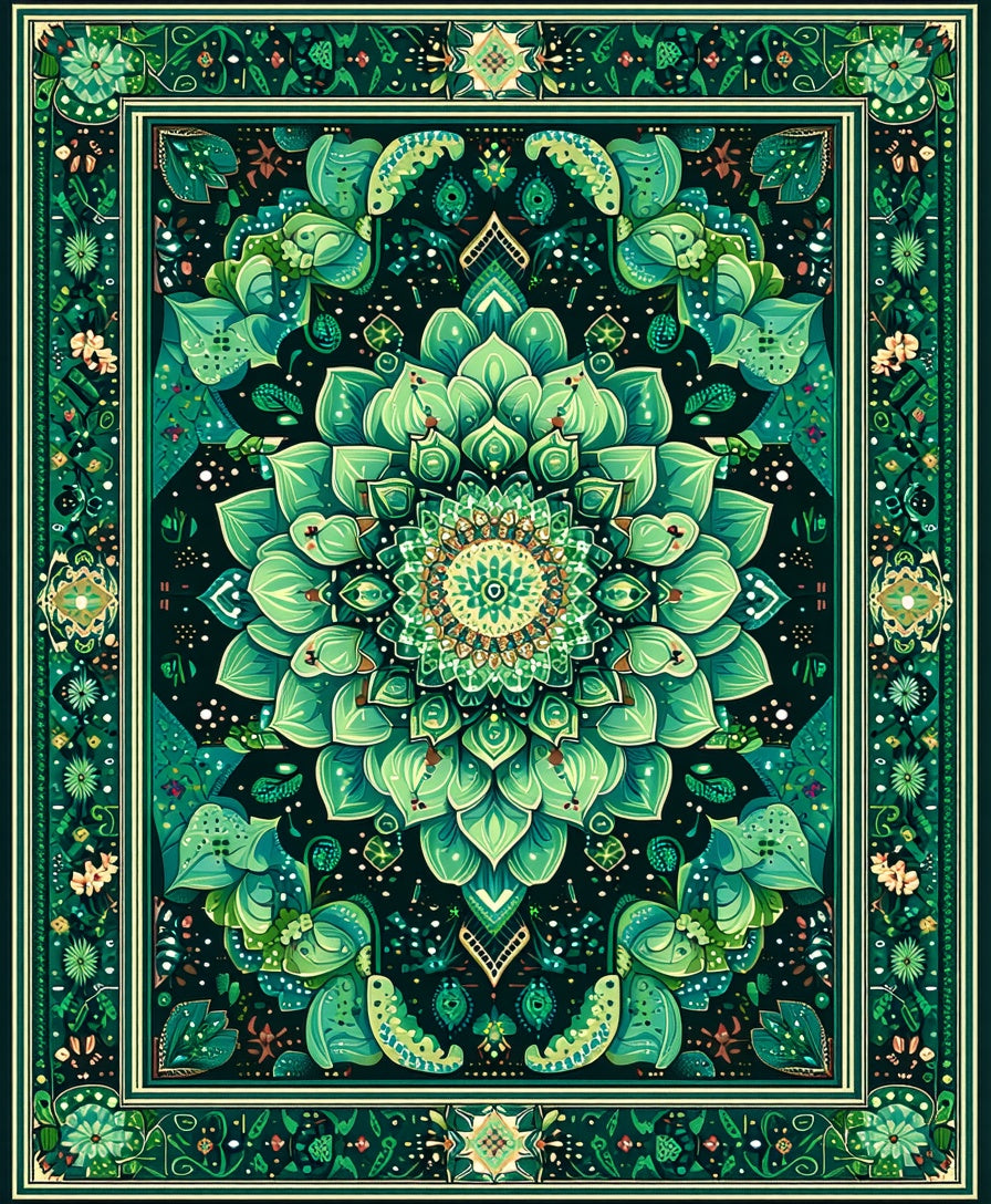 Verdant Floral Mandala Art Rug