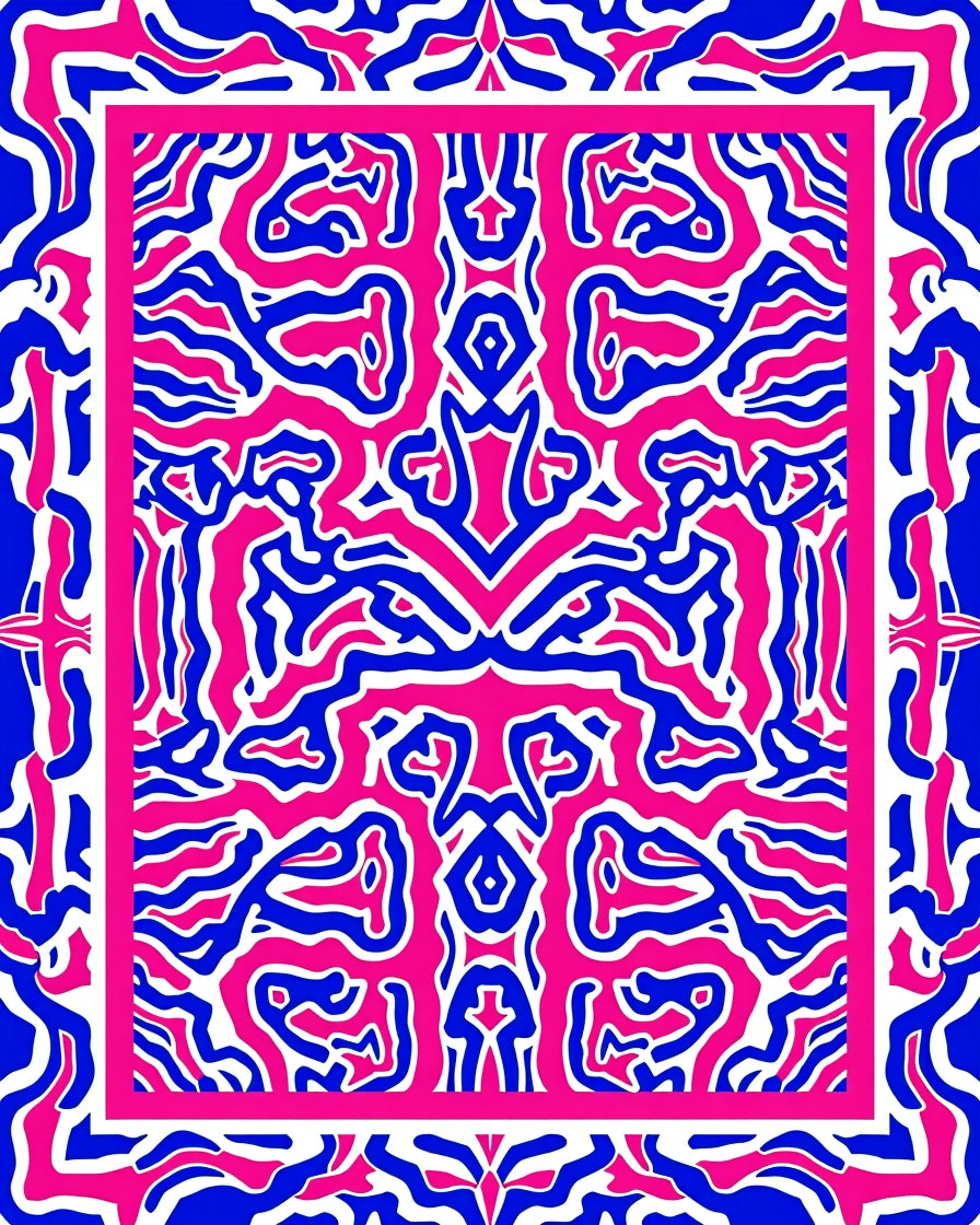 Abstract Blue Pink Stylized Pattern Rug