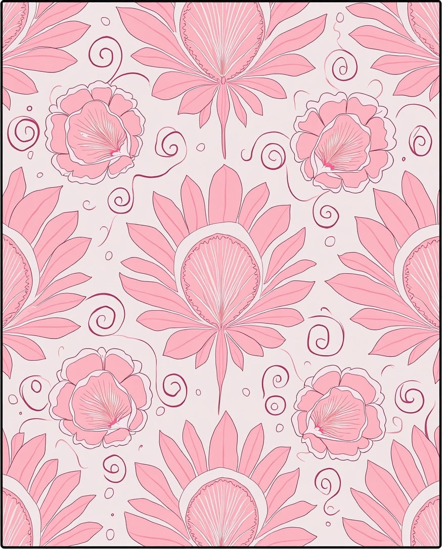 Pink Floral And Swirl Pattern Rug