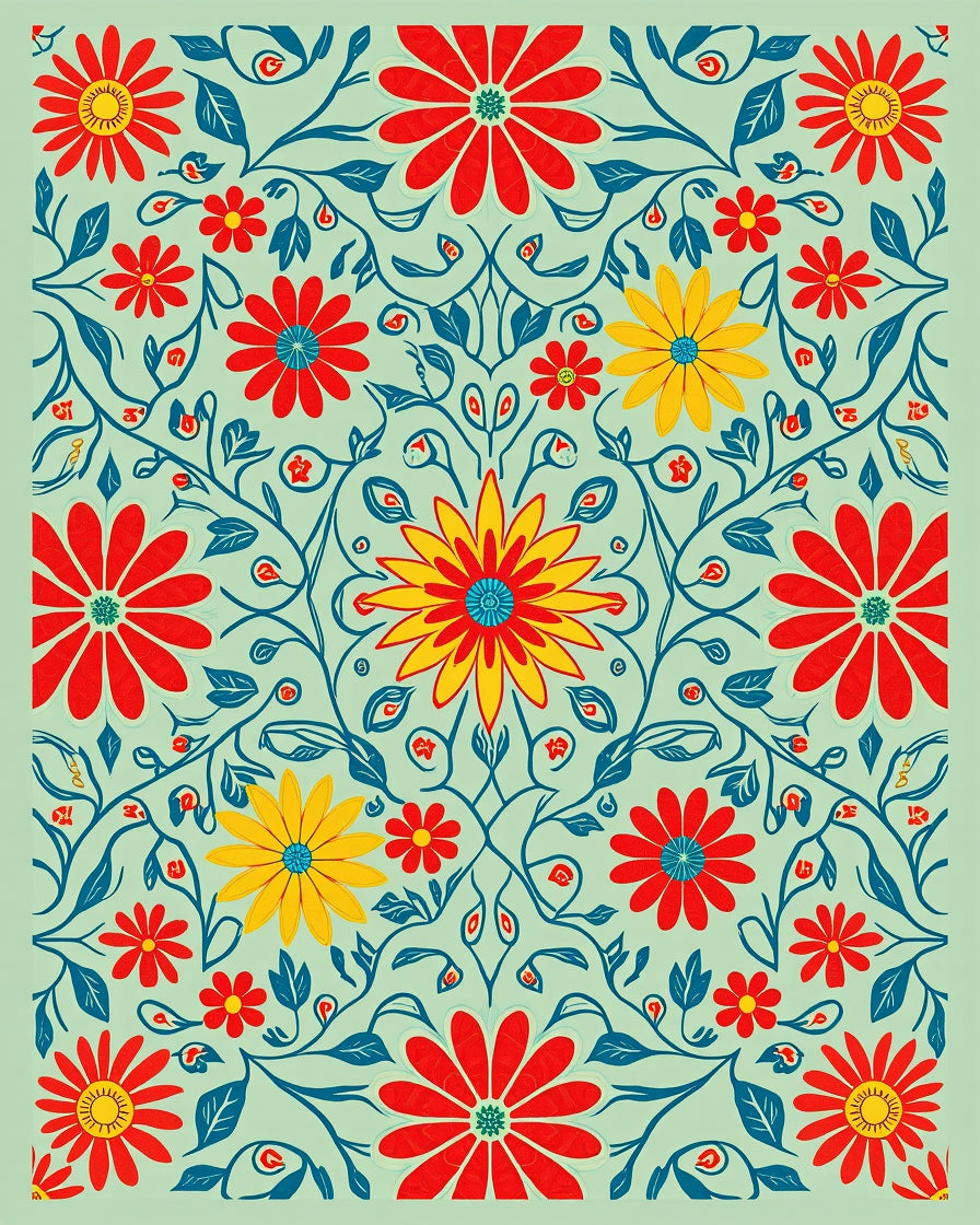 Vibrant Floral Vine Pattern Design Rug