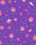 Pink Floral Birds on Purple Background Rug