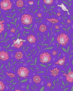 Pink Floral Birds on Purple Background Rug