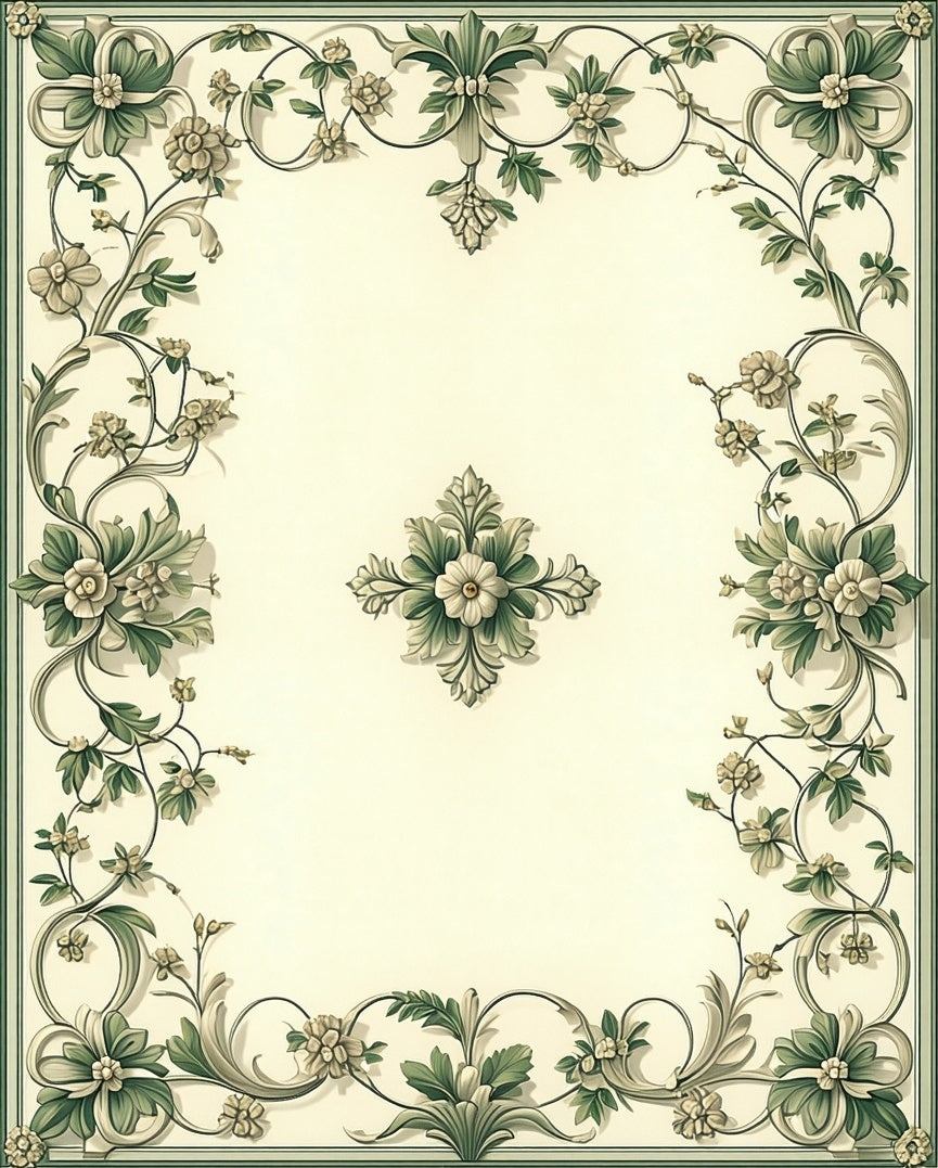 Elegant Floral Swirl Green Scroll Rug