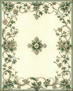 Elegant Floral Swirl Green Scroll Rug