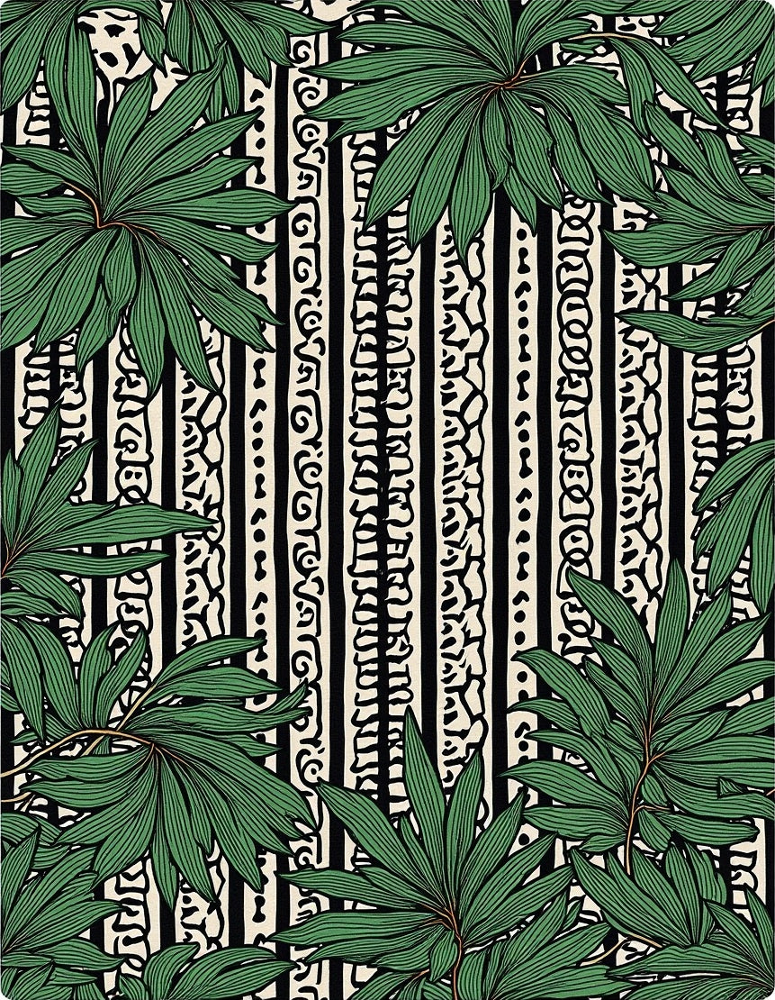 Lush Green Foliage Vertical Stripe Design Rug