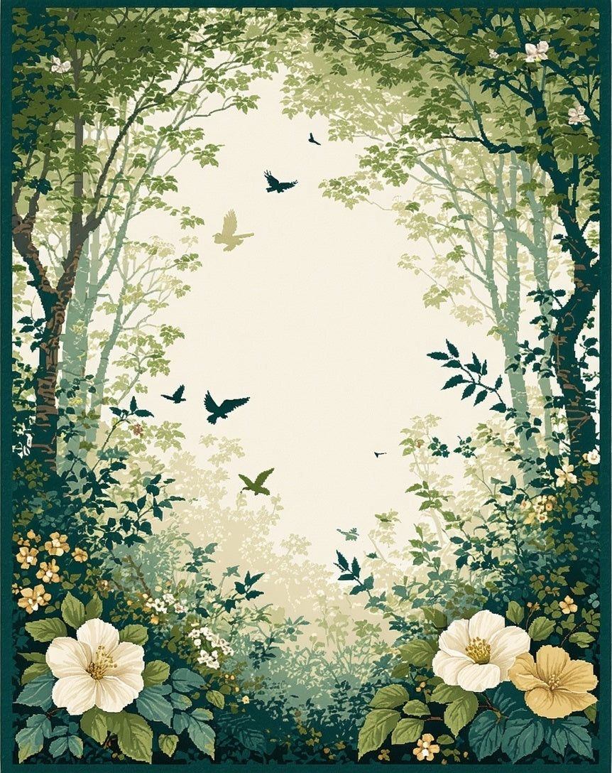 Enchanted Forest Bird Flower Design Rug